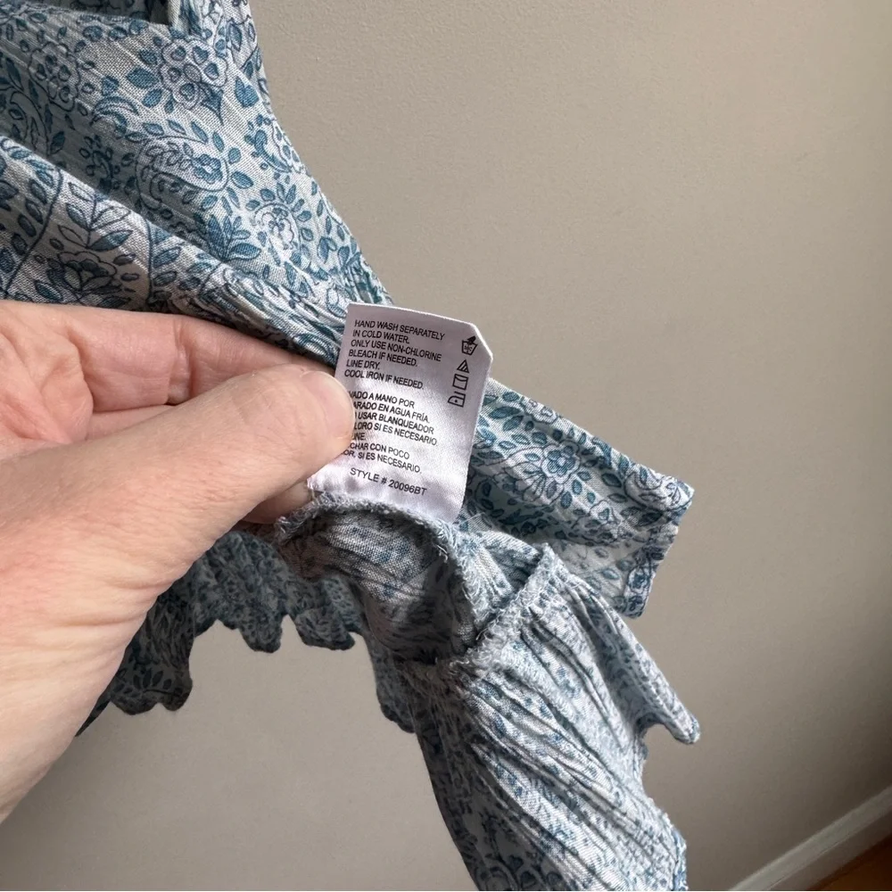 Patrons of Peace Blue Paisley Sleeveless Top – Size Large, Boho Peplum, Slight C - Picture 6 of 9